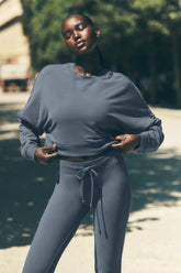 Cropped Sway Crew Neck Pullover - Bluestone