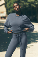 Cropped Sway Crew Neck Pullover - Bluestone