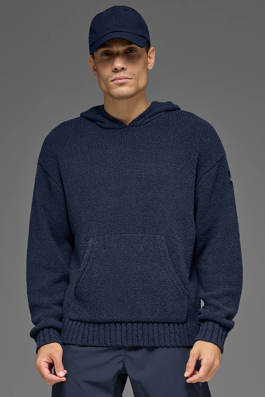 Textured Knit Hoodie - Navy