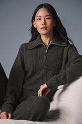 Cashmere Plush Waffle 1/4 Zip Pullover - Dark Heather Grey