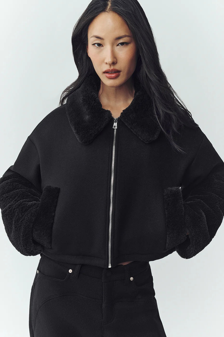 Wool Blend Nightfall Bomber - Black