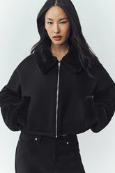 Wool Blend Nightfall Bomber - Black