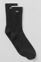 Unisex Wool Cashmere Light Frosted Sock - Dark Slate Grey/Ivory