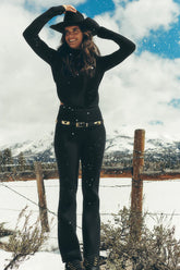 Denim Knit High-Waist Flare Pant - Black/Anthracite
