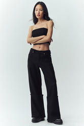 Wool Blend Nightcap Wide Leg Pant - Black