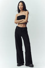 Wool Blend Nightcap Wide Leg Pant - Black