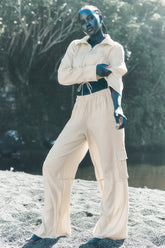 Linen Getaway Cargo Wide Leg Pant - Macadamia