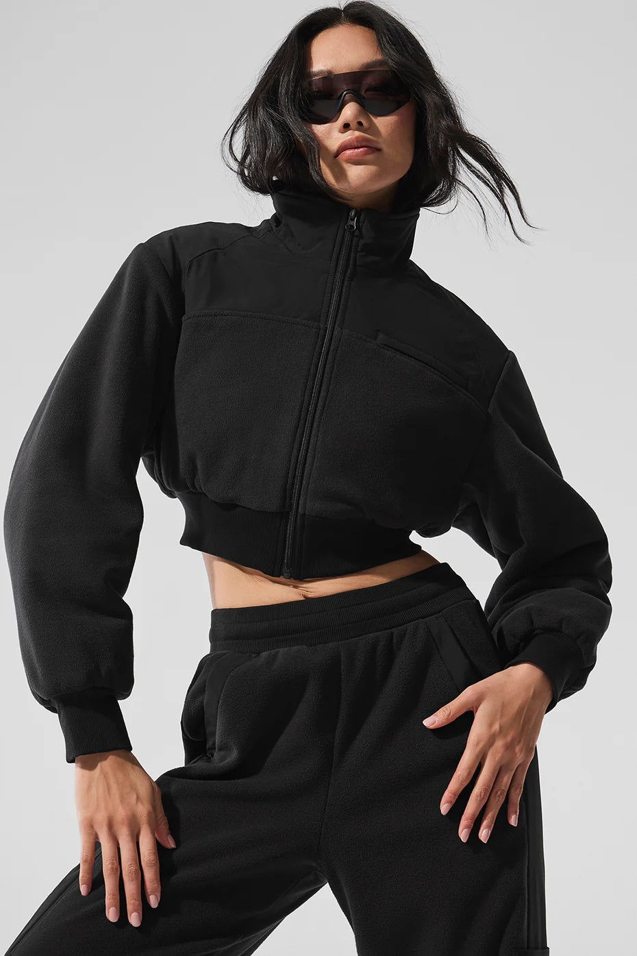 Polar Fleece Cropped Wintry Mix Jacket - Black