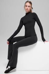 Ribbed Mesmerize Mock Neck Long Sleeve - Black