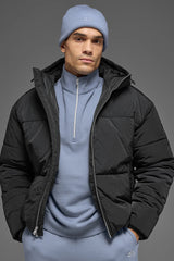 Crinkle Nylon Hooded Stage Puffer - Black