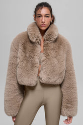 Opulent Faux Fur Cropped Jacket - Oat