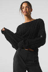 Cable Knit Crew Neck Sweater - Black