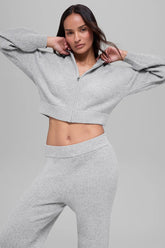 Cashmere Plush Waffle Full Zip Hoodie - Athletic Heather Grey