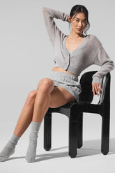 Sheer Cashmere Cropped Cardigan - Athletic Heather Grey
