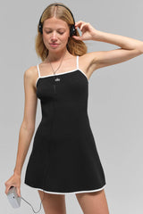 Ribbed Sweater Knit Highline Dress - Black/White