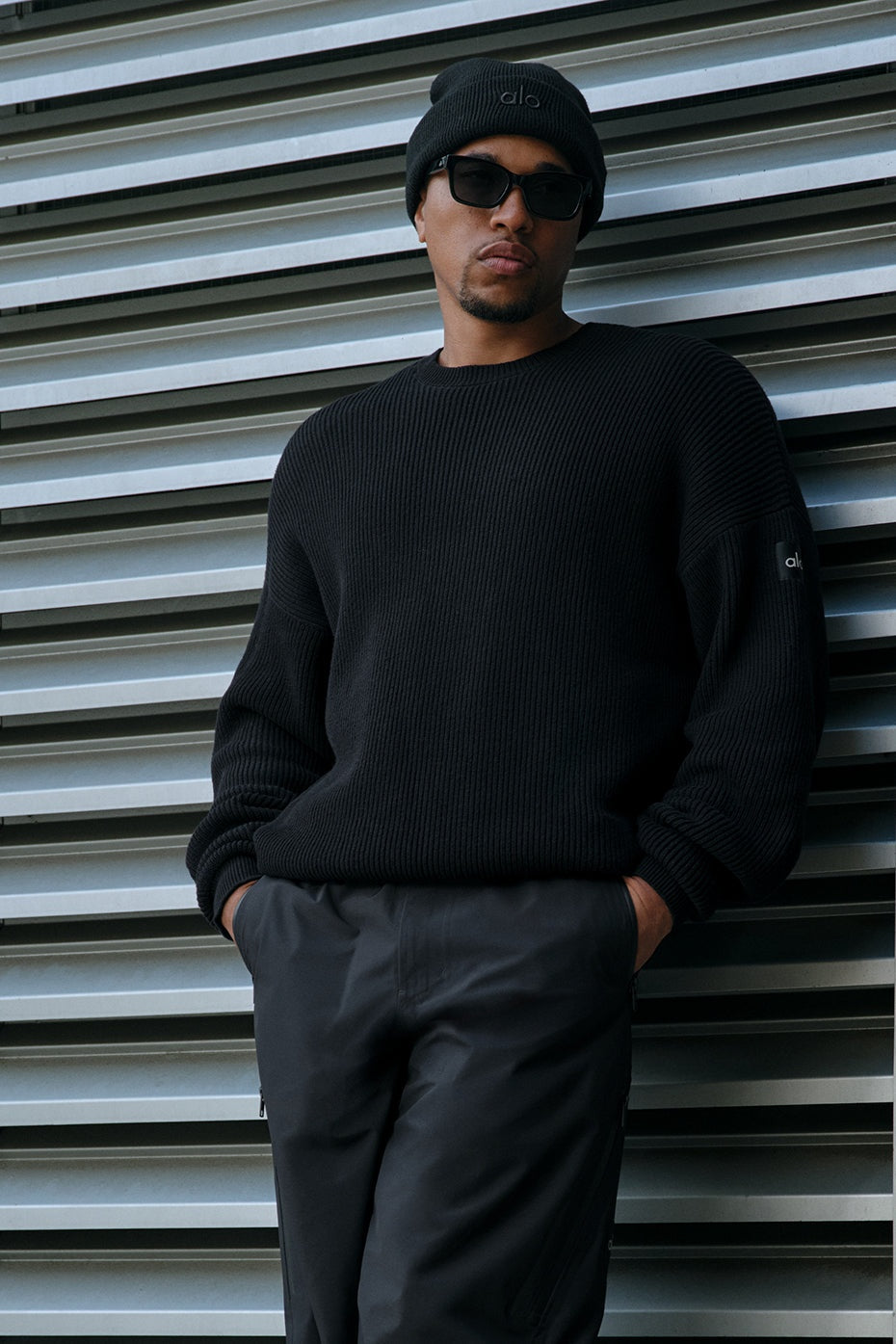 Domain Rib Knit Crew Sweater - Black