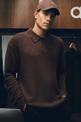 Textured Knit Long Sleeve Polo - Brownstone