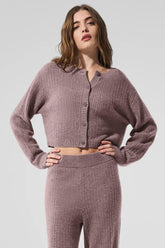Cashmere Plush Waffle Cardigan - Mushroom Heather
