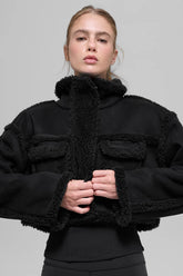 Faux Shearling Snowfall Cropped Jacket - Black