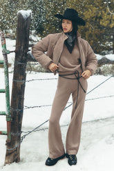 Wool Cashmere High-Waist New Class Wide Leg Pant - Chai Latte