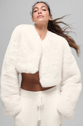 Faux Fur Chic Cropped Jacket - Ivory