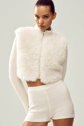 Faux Fur Cashmere Northstar Full Zip - Ivory