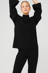 Cashmere Ribbed Winter Dream Mock Neck Coverup - Black