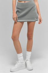 Ribbed Sweater Knit Highline Mini Skirt - Lunar Grey/White