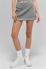 Ribbed Sweater Knit Highline Mini Skirt - Lunar Grey/White