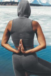 Seamless Two Tone Rib Hooded Vest - Dark Misty Grey Heather