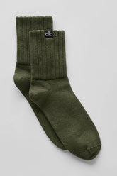 Unisex Half-Crew Scrunch Sock - Green Olive