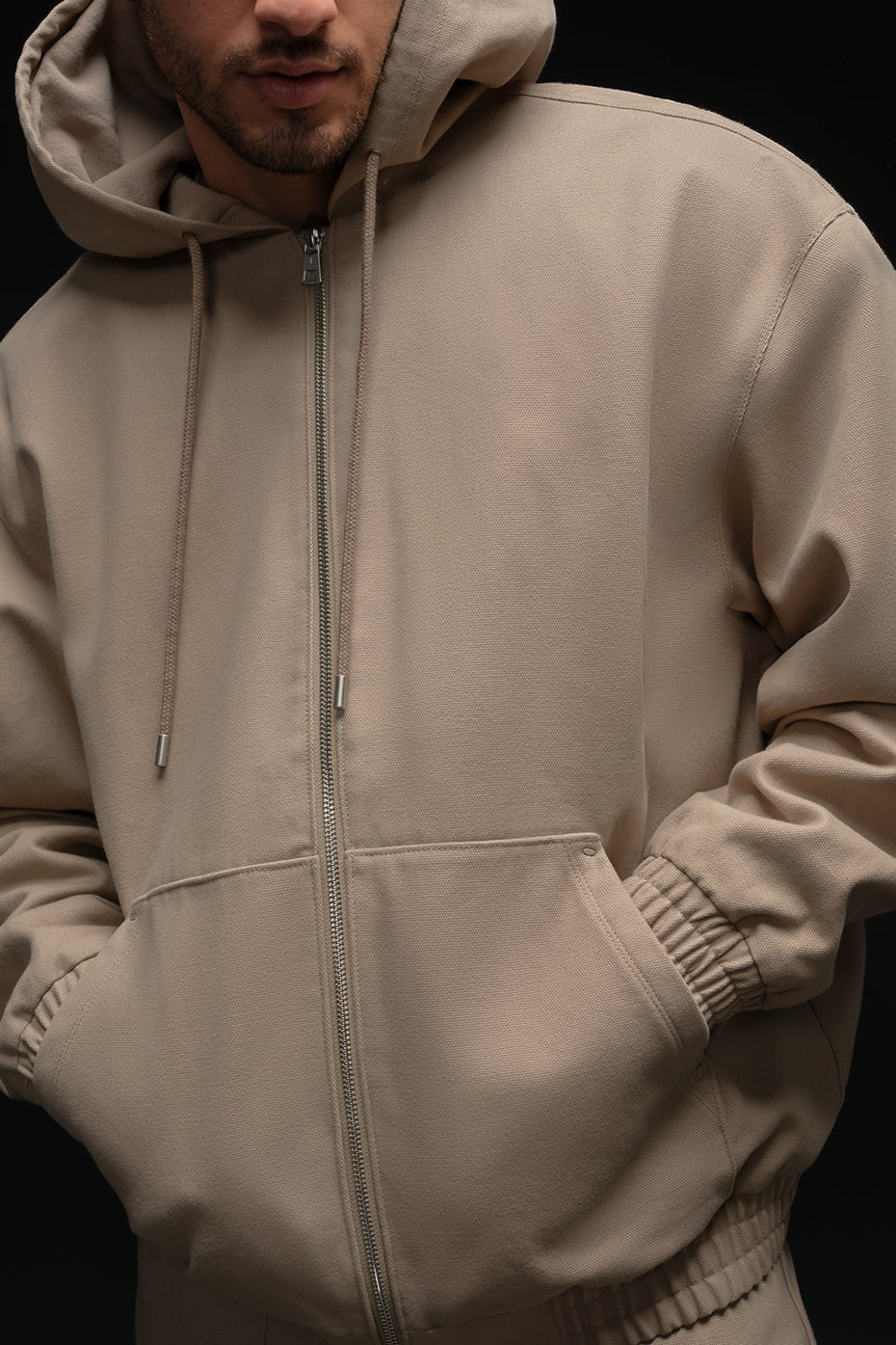 Cotton Canvas Full Zip Hoodie - Gravel