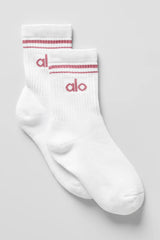 Unisex Half-Crew Throwback Sock - White/Pink Wild Rose