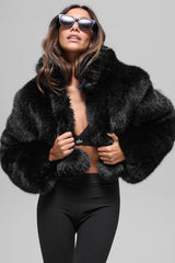 Opulent Faux Fur Cropped Jacket - Black