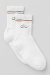 Unisex Half-Crew Throwback Sock - White/Chai Latte