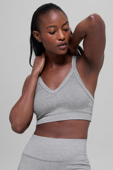 Seamless Two Tone Rib Bra - Light Misty Grey Heather