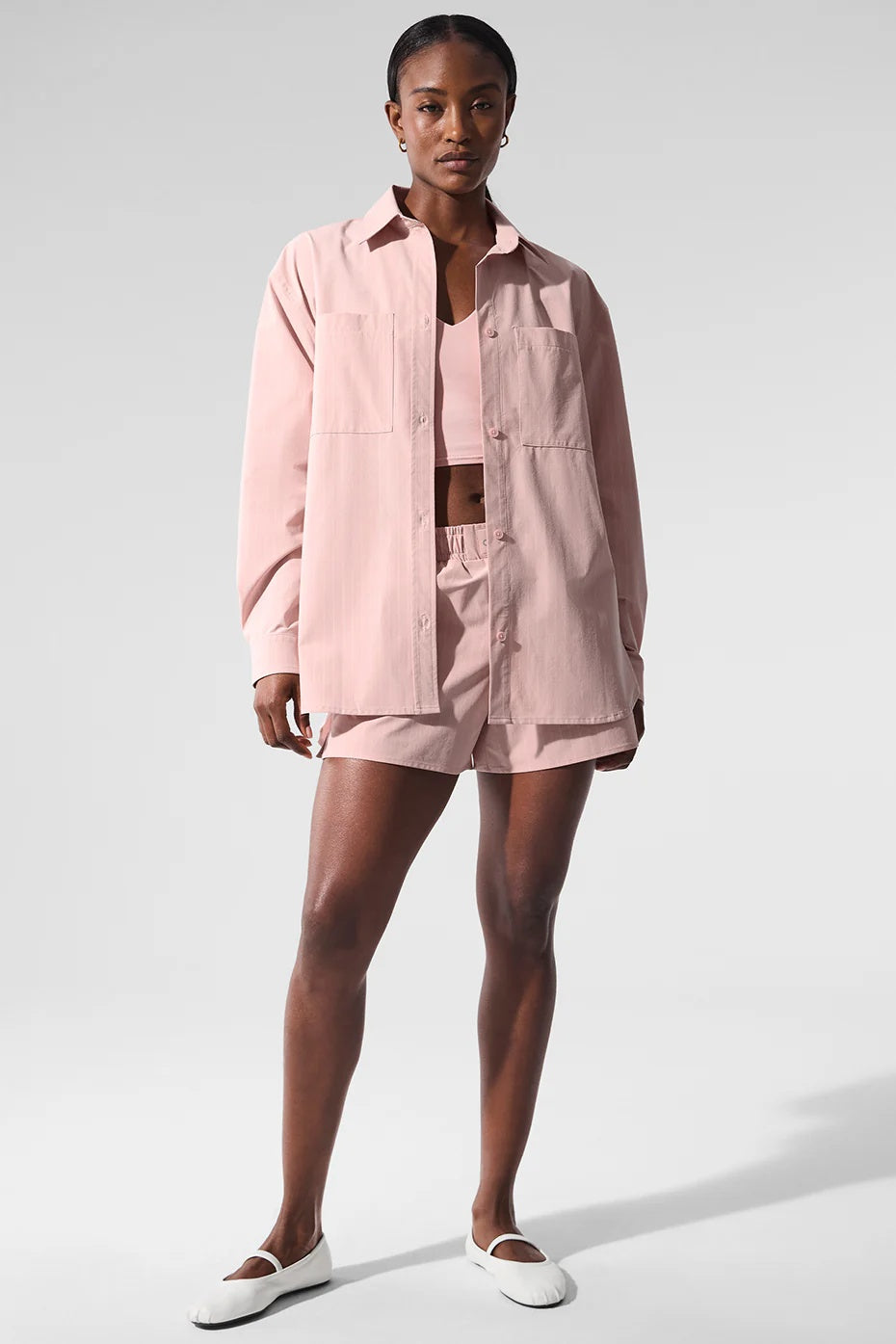 Pinstripe Daylight Button Down Long Sleeve - Pink Quartz/Ivory