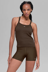 Seamless Ribbed Favorite Full Length Bra Tank - Espresso
