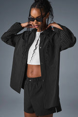 Pinstripe Daylight Button Down Long Sleeve - Black/Titanium