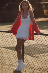 Tennis Club Sweater Knit Dress - White/Candy Red