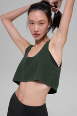 Cashmere Plush Waffle Cropped Tank - Dark Cactus