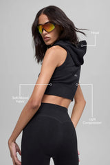 Seamless Two Tone Rib Hooded Vest - Black