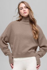 Wool Cashmere Cropped New Class Turtleneck Sweater - Chai Latte