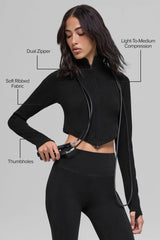 Seamless Two Tone Rib Jacket - Black