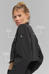 Cropped Pinstripe Main Character Full Zip Jacket - Black/Titanium