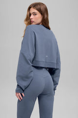 Cropped Sway Crew Neck Pullover - Bluestone