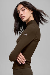 Ribbed Mesmerize Mock Neck Long Sleeve - Espresso