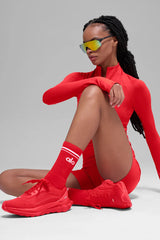 Unisex Half-Crew Throwback Sock - Bright Red/White