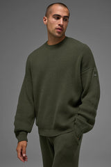 Domain Rib Knit Crew Sweater - Green Olive