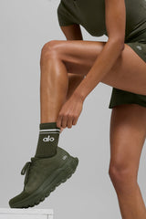 Unisex Half-Crew Throwback Sock - Green Olive/White